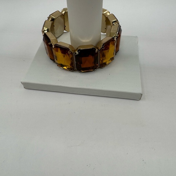 Vintage Sarah Coventry Honeycomb Amber Crystal Stretch Bracelet - Picture 4 of 5